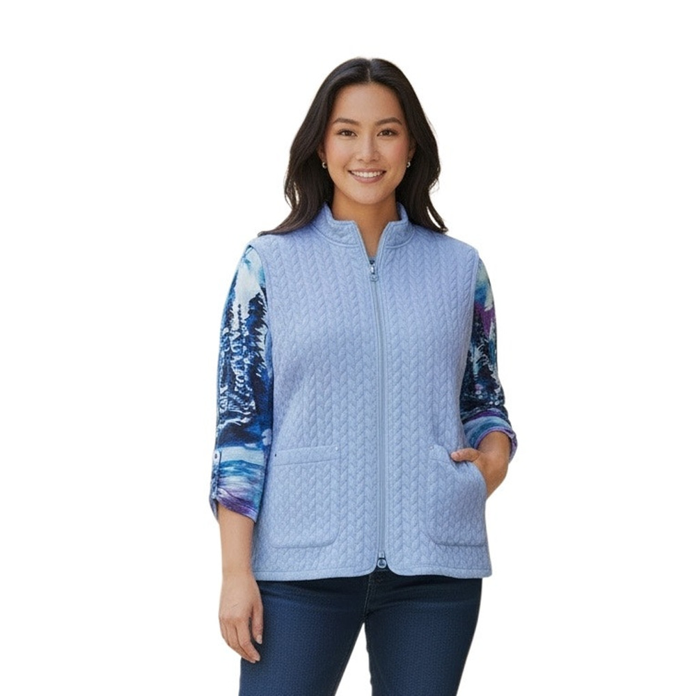 Allison Daley Blue Sleeveless Zip Up Knit Quilted Vest Size S
